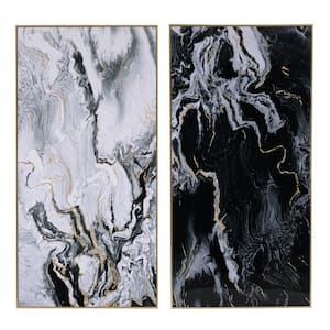 Marbled Multicolor Print with Gold Framed Wall Art (Set of 2)