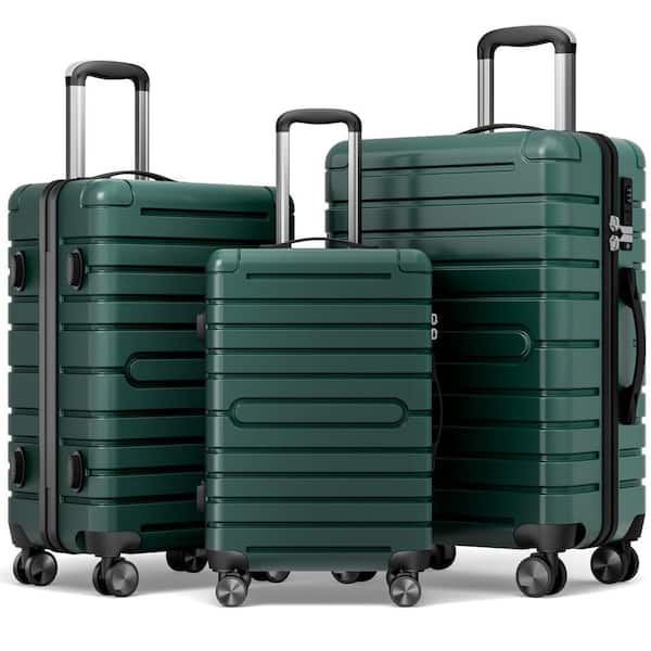 3-Piece Dark Green Luggage Sets Hard Shell Luggage Sets with Spinner Wheels TSA Lock, 20 in. 24 in. 28 in.