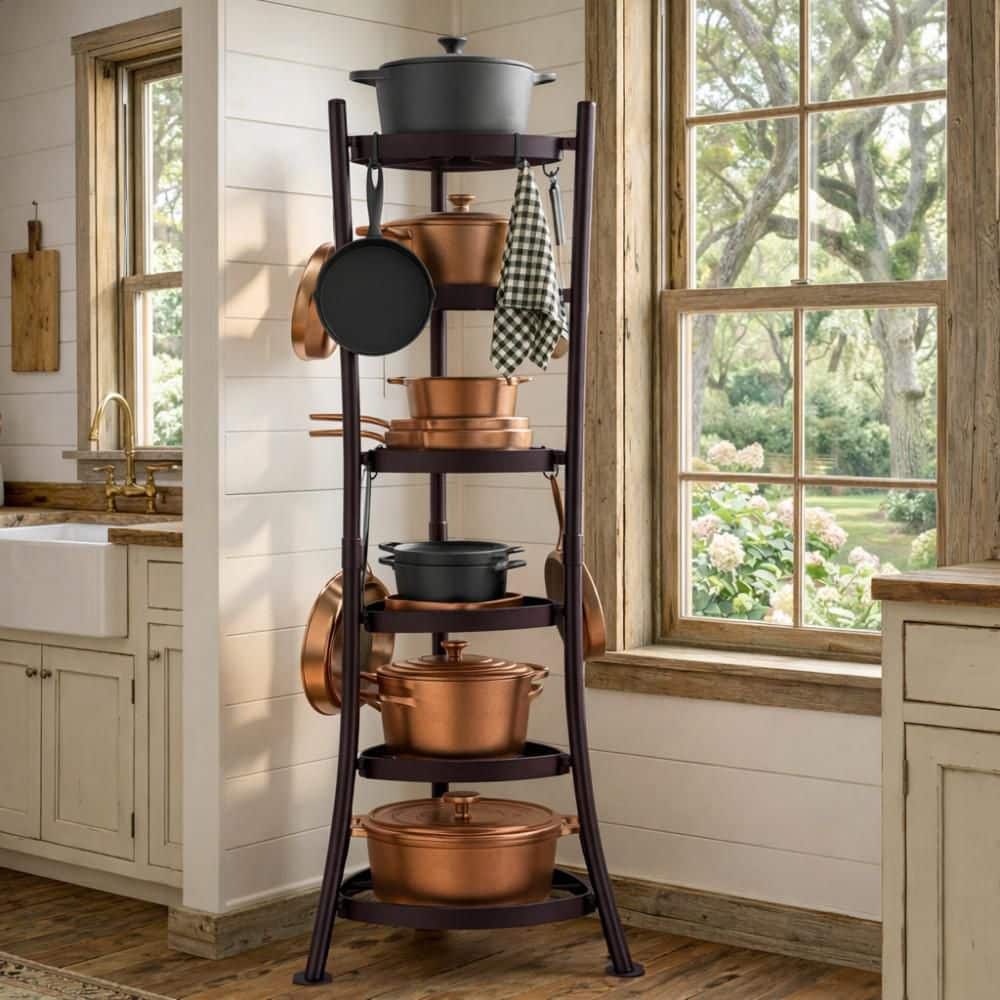KES Solid Metal 6-Tier Free Standing Pot Rack with 6 Hooks, 264 lbs ...