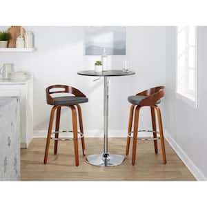 Cassis 29.5 in. Grey Faux Leather, Walnut Wood and Chrome Metal Fixed-Height Bar Stool (Set of 2)
