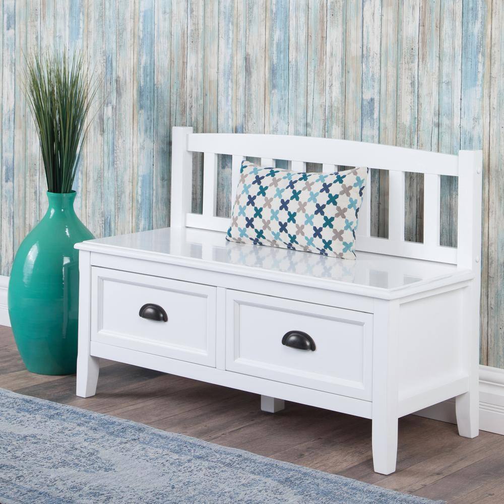 Burlington Solid Pine 42" White Entryway Bench with Storage Drawers