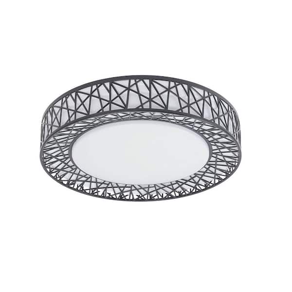 15.74 in. Black and White Modern Round Flush Mount Ceiling Light with 3-Color Integrated LED for Bedroom Dining Room