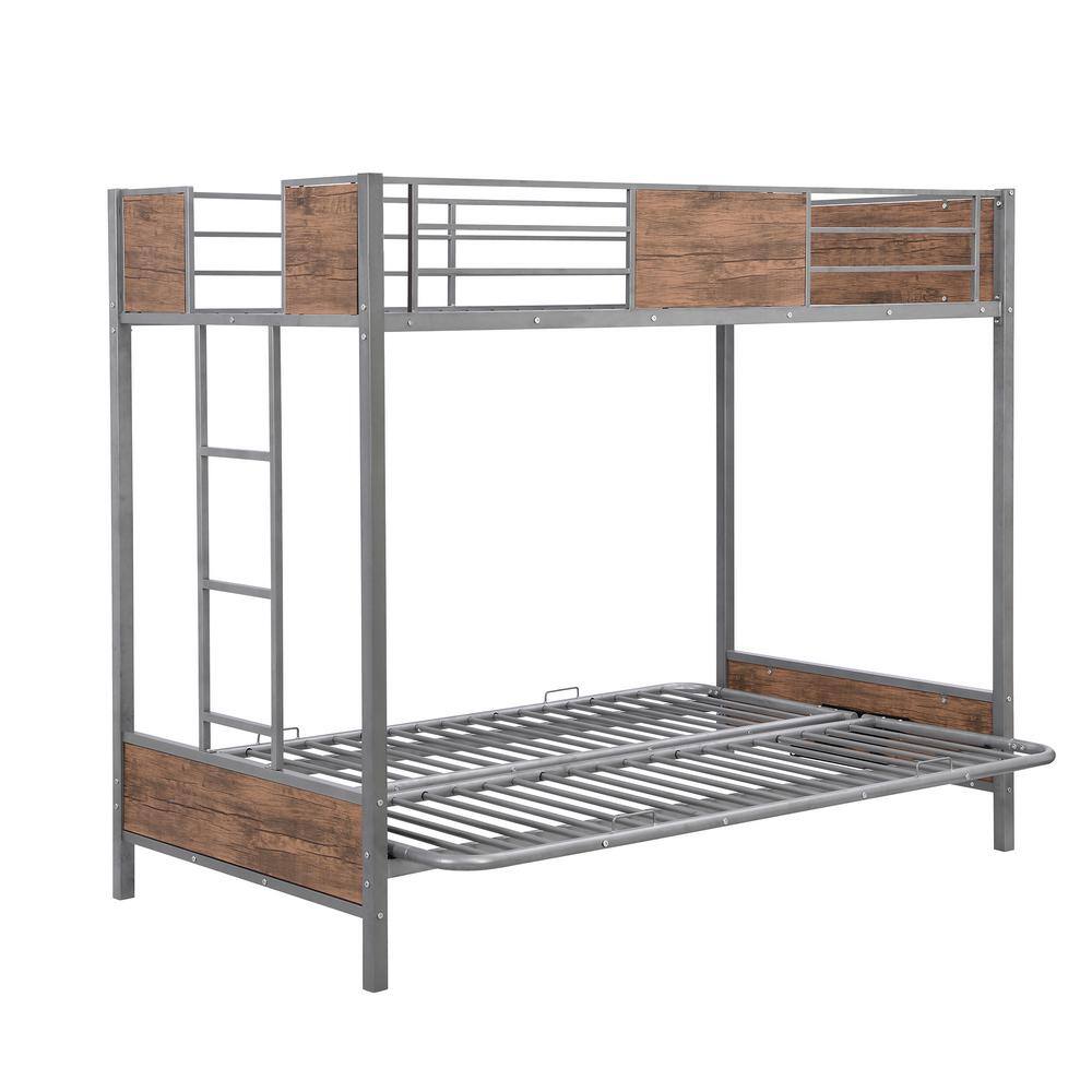 ATHMILE Gray Twin-Over-Futon Metal Bunk Bed with Guardrails and Ladder ...