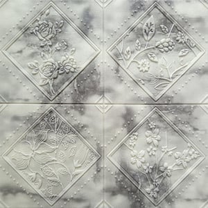 Falkirk Jura II 1/3 in. 28 in x 28 in Peel & Stick Off White Charcoal Flowers PE Foam Decorative Wall Paneling (5-Pack)