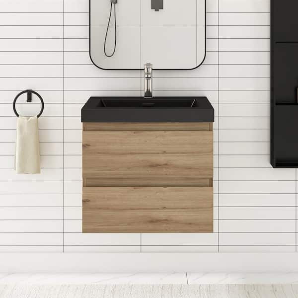 Staykiwi 23.7 in. W x 18.9 in. D x 21.7 in. H Single Sink Wall Mounted Bath Vanity in Fook Black Cultured Marble Top