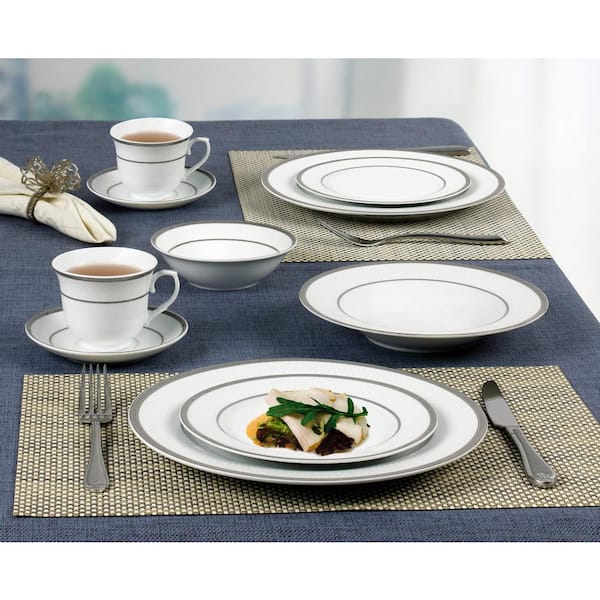 24-Piece Formal Silver Border Porcelain Dinnerware Set (Service for 4)