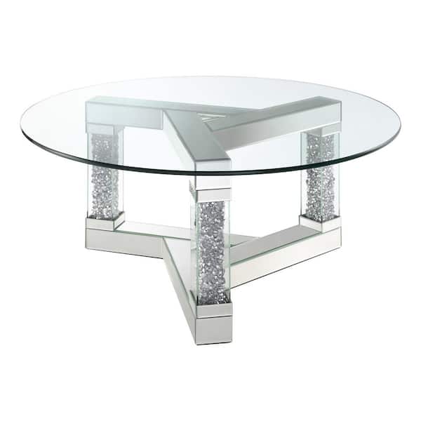 Coaster Octave 39.75 in. Mirrored Round Glass Top Coffee Table with Square Post Legs