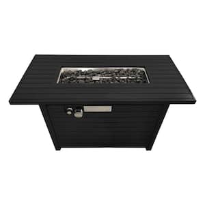 54 in. W Black Square Steel Base Outdoor LP Gas Fire Pit Table with Electronic Adjustable Igition, Lava Rocks, 50000 BTU