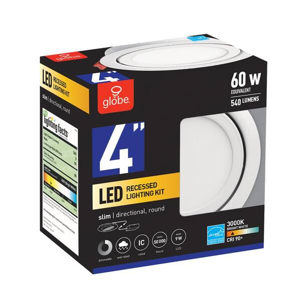 Globe Electric 4 In. Brushed Steel Recessed Square Directional Lighting Kit-90039 - The Home Depot