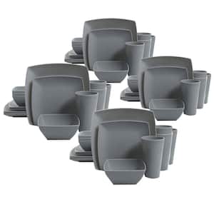16-Piece Grey Square Melamine Dinnerware Plates, Bowls, and Cups (4-Pack)
