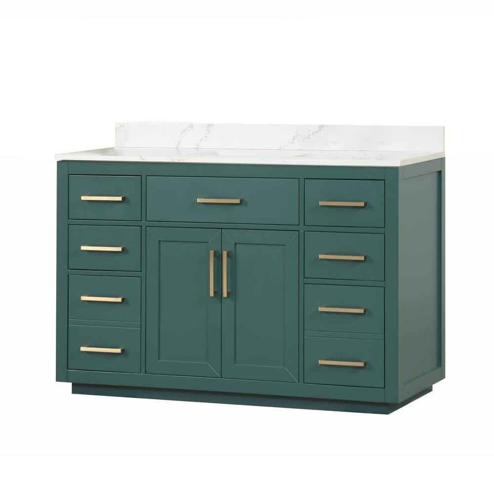 54 in. W x 22 in. D x 36 in. H Freestanding Bath Vanity in Green with White