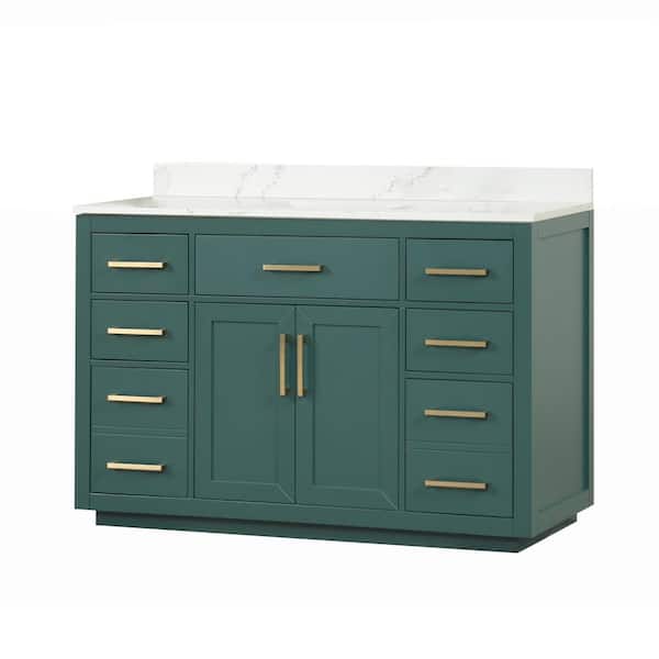 Unbranded 54 in. W x 22 in. D x 36 in. H Freestanding Bath Vanity in Green with White Quartz Top