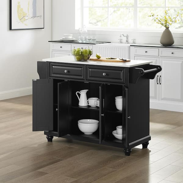 Crosley Oxford Butcher Block Top Kitchen Island in Black Finish