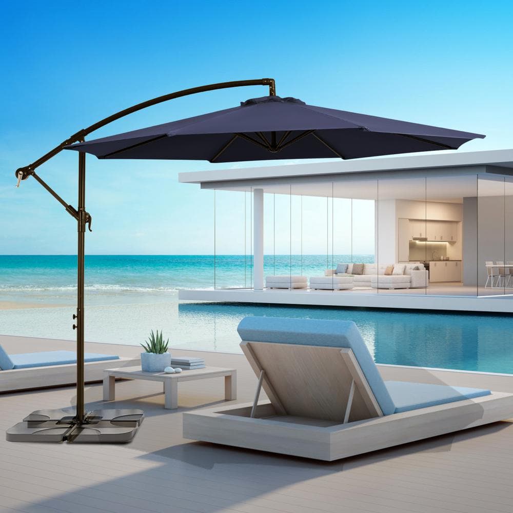 Curvy 10 ft. Steel Large Cantilever Patio Umbrella with Cross Base in Navy price history on PriceWatchPro