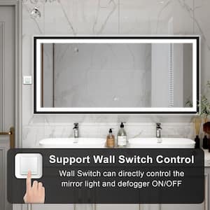 60 in. W x 28 in. H Large Rectangular Framed Anti-Fog Back Light LED Wall-Mounted Bathroom Vanity Mirror