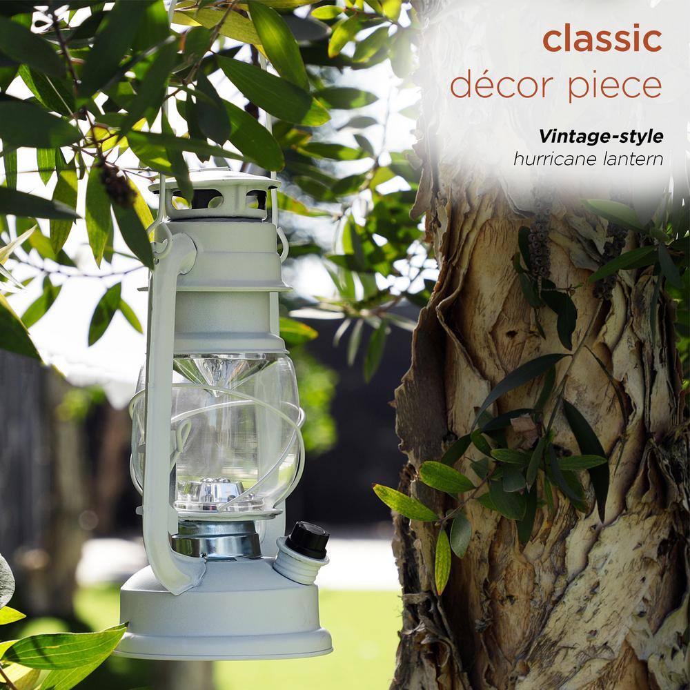 White 14'' Vintage Style LED Hurricane Lantern