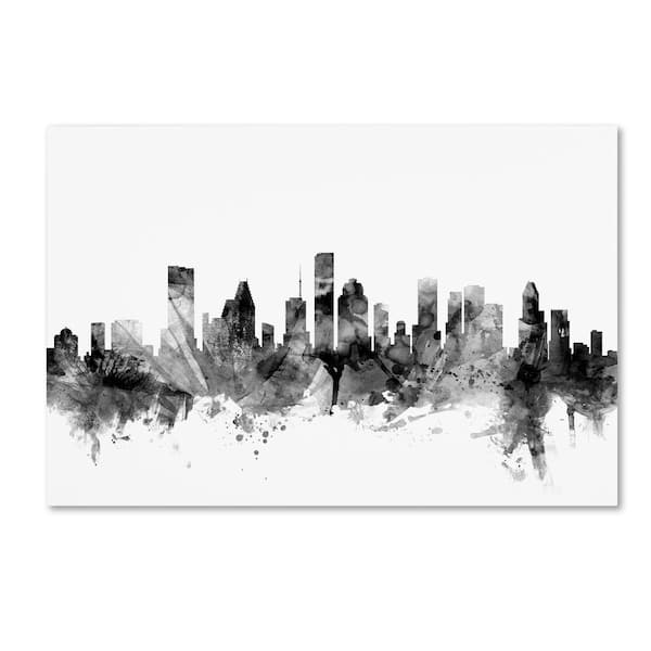 Trademark Fine Art 22 in. x 32 in. Houston Texas Skyline Black and White by Michael Tompsett Floater Frame Architecture Wall Art