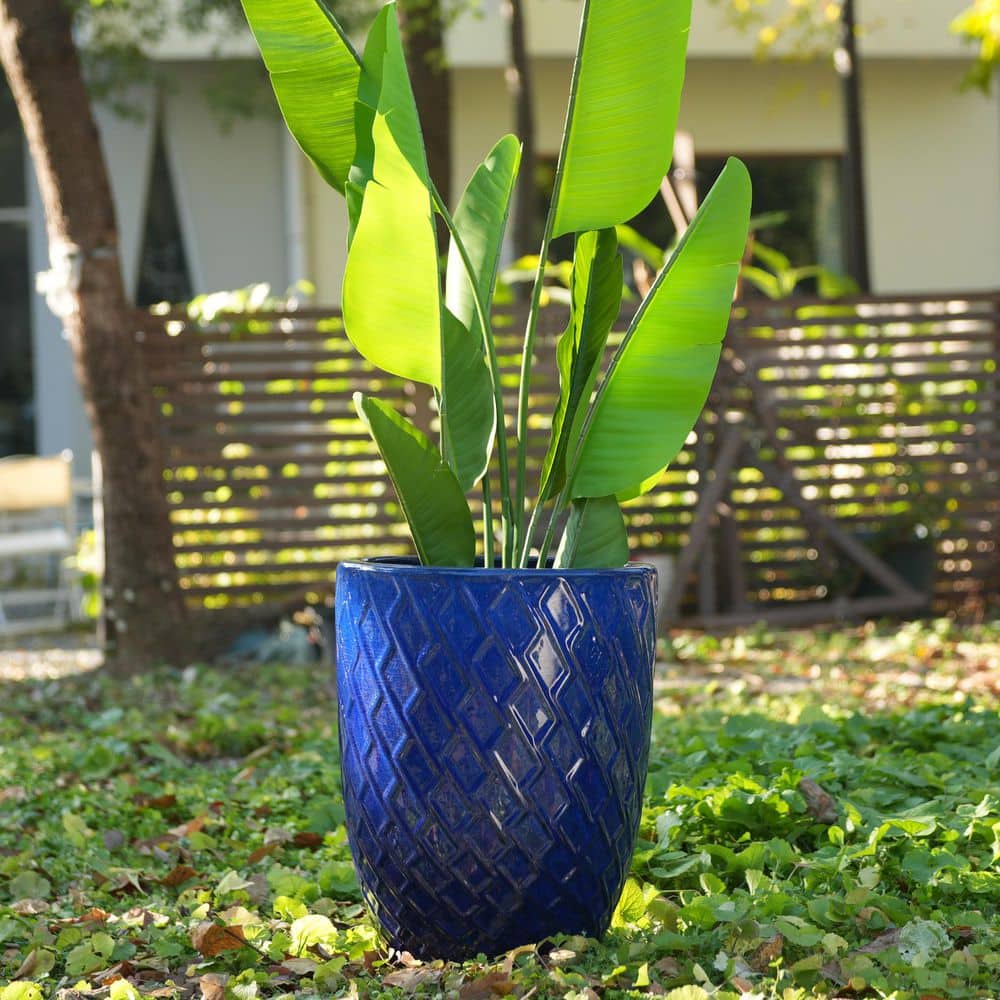 GOGEXX 1-Piece 21.26 in. H Handmade Round Navy Blue Ceramic