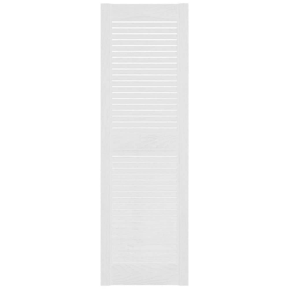 Builders Edge 14.5 in. x 39 in. Louvered Vinyl Exterior Shutters Pair in White