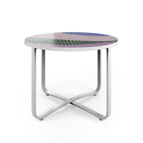 HAVEN WAY Havana Pink Mosaic and White Metal Outdoor Side Table 89