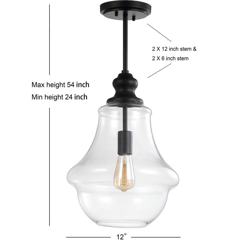 Adam 12" Oil Rubbed Bronze Farmhouse Glass LED Pendant