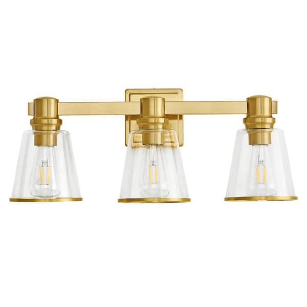 Deyidn 22.05 in. 3 Light Gold Vanity Light with Clear Glass Shade, Suitable for Bathroom Living Room etc., Dimmable