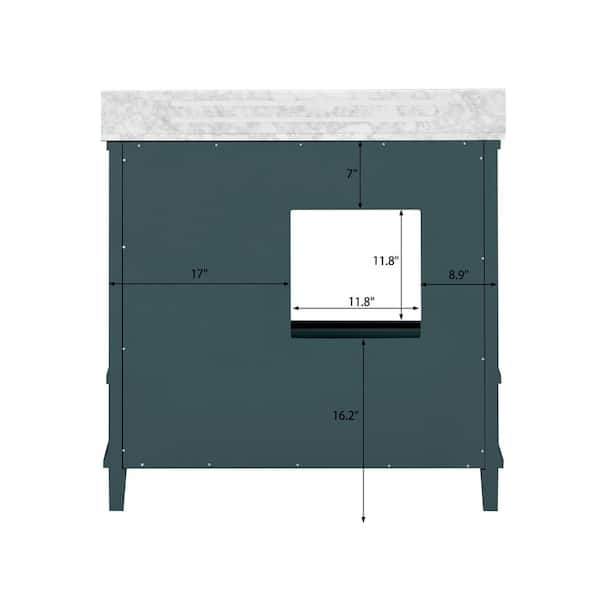 Merryfield 37 in. Single Sink Antigua Green Bath Vanity with White Carrara Marble Top (Assembled)