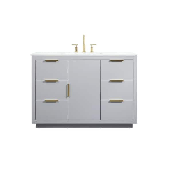 Unbranded Simply Living 48 in. W x 22 in. D x 34 in. H Bath Vanity in Grey with Calacatta White Engineered Marble Top