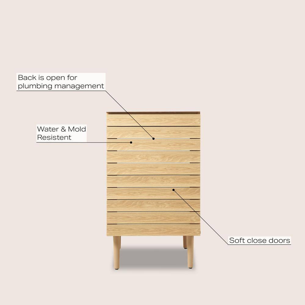 Oak 20" Modern Linear Slat Bath Vanity Cabinet