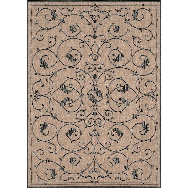 Recife Veranda Brown-Black 9 ft. x 13 ft. Flatwoven Floral Rectangle Indoor/Outdoor Area Rug