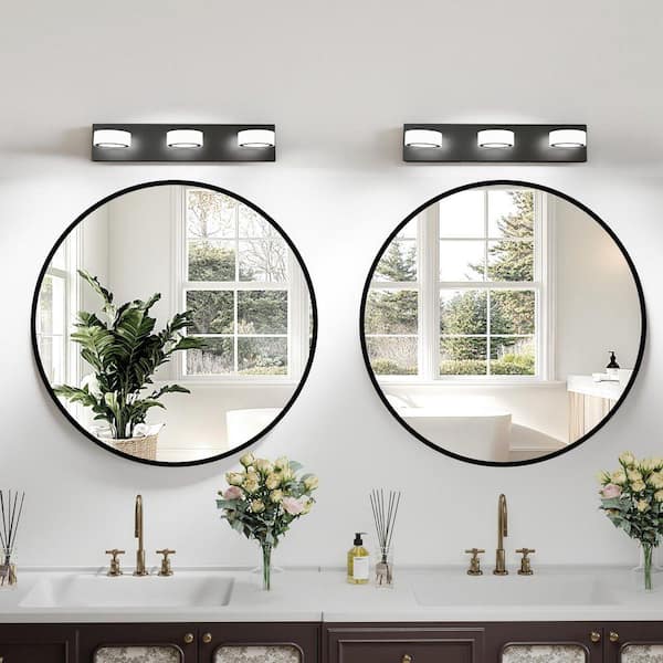 Jushua 21 in. 3-Light White Round Acrylic Vanity Light with Black