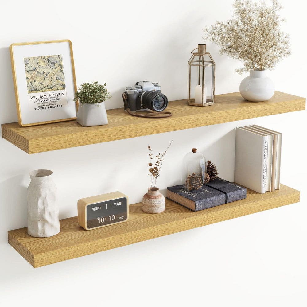 48 in. W x 8 in. D Oak Floating Shelves with Invisible Brackets