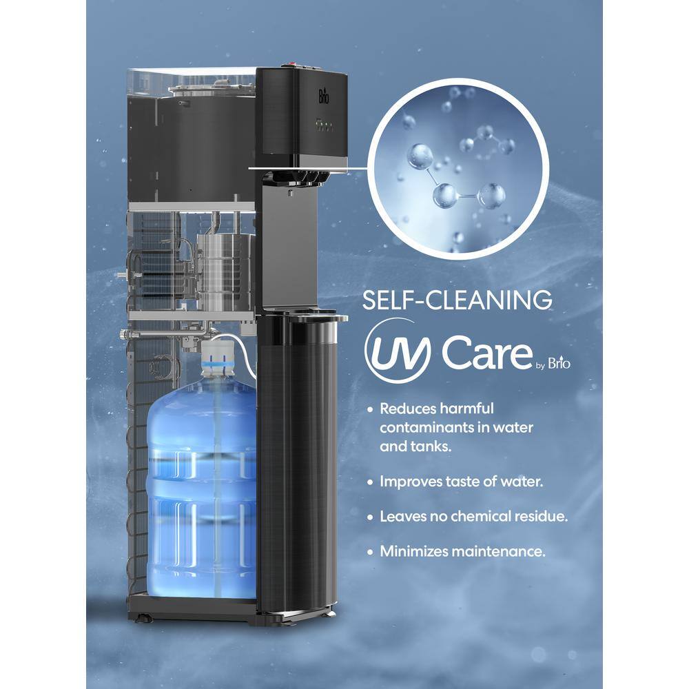Brio Black Stainless Steel Bottom Loading Water Dispenser with UV Self-Cleaning
