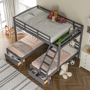 Angel Gray Full over Twin and Twin Bunk Triple Bunk Bed with Drawers