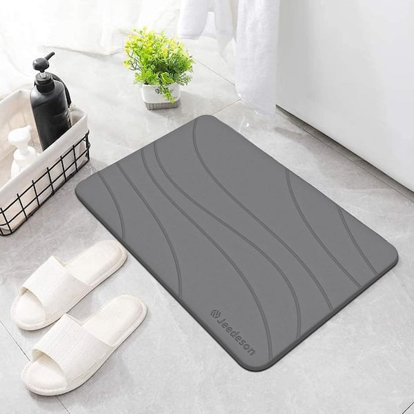 15.4 in. x 23.6 in. Dark Gray Stone Bath Mat with Non-slip Backing, Diatomaceous Earth Shower Mat