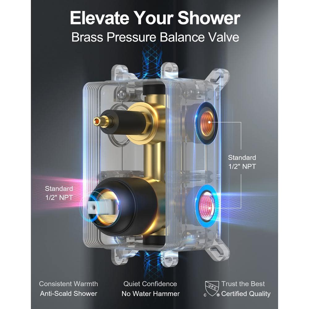 Matte Black Adjustable Rain Shower Head System with Handheld