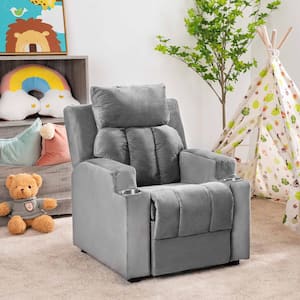Toddler Recliner in Gray Magic Seats for Superheroes and Princesses, Deluxe Kids Recliner, 2-Cup Holders, Push Back