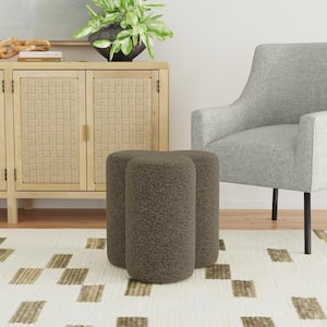 Dark Brown Boucle Polyester Clover Shaped Ottoman