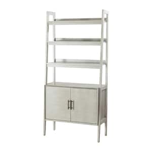 Andrei 76 in. H x 36 in. W Pebble Wood Frame 3-Open Shelves Ladder Bookcase