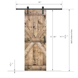Mid X Series 36 in. x 84 in. Fully Set Up Dark Walnut Finished Pine Wood Sliding Barn Door With Hardware Kit