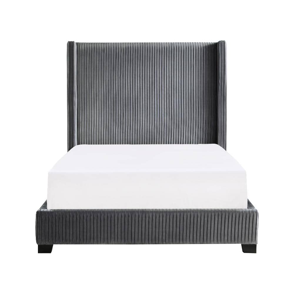 Glenbury Dark Gray Velvet Queen Upholstered Bed with Headboard