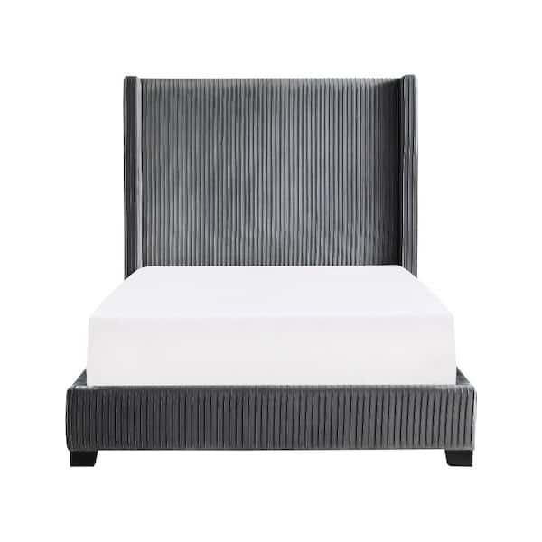 Lazzara Cordlia Gray Wood Frame Full Velvet Upholstered Panel Bed