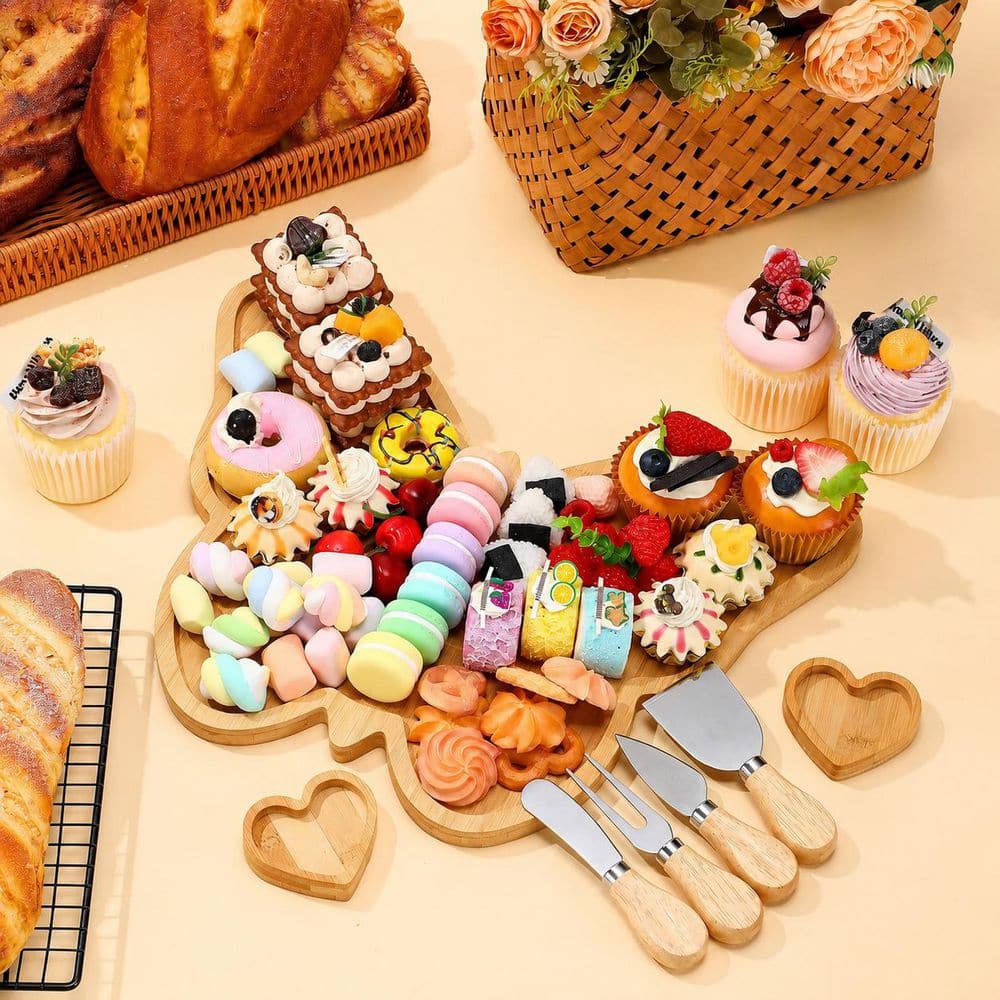 KHKFY 7-Piece Butterfly Bamboo Cheese Board Set with Knives 16.54