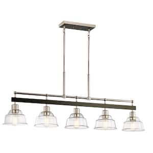 Eastmont 50 in. 5-Light Polished Nickel Vintage Industrial Shaded Linear Chandelier for Dining Room