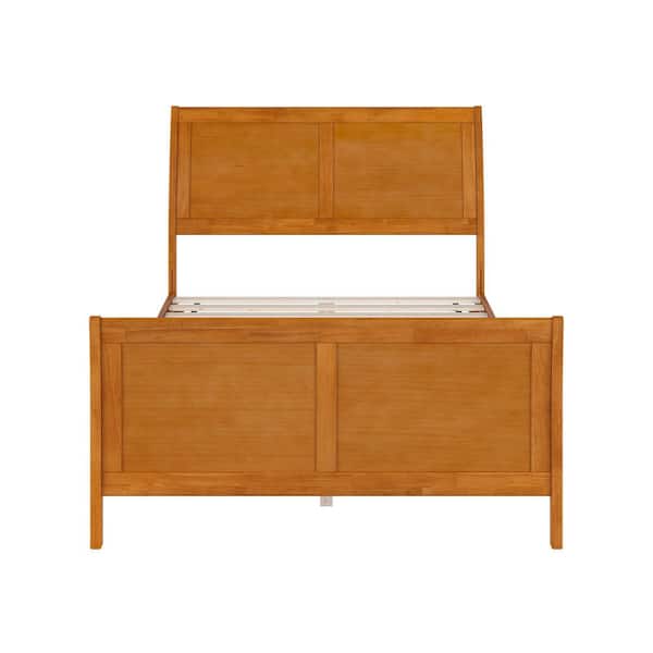 Valencia Light Toffee Natural Bronze Solid Wood Full Low Profile Sleigh Platform Bed Frame with Matching Footboard