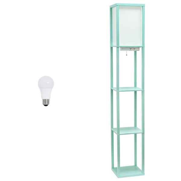 Creekwood home 62.5 in. Aqua Modern 3-Tier Column Floor Lamp with Charging Ports and Outlet for Living Room with LED Bulb Included