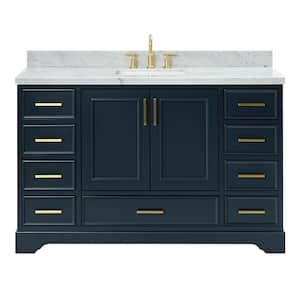 Stafford 55 in. W x 22 in. D x 36 in. H Single Sink Bath Vanity in Midnight Blue with Carrara White Marble Top