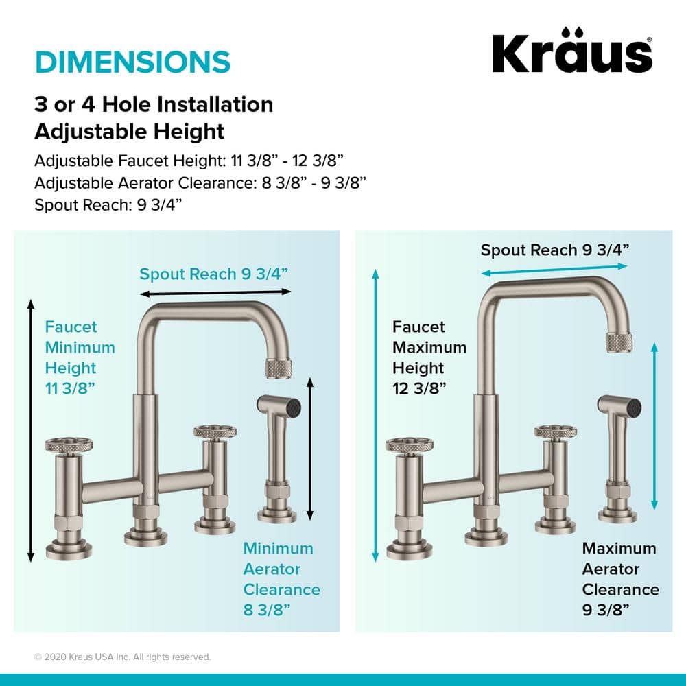 Urbix Brushed Gold Stainless Steel Bridge Faucet with Side Sprayer