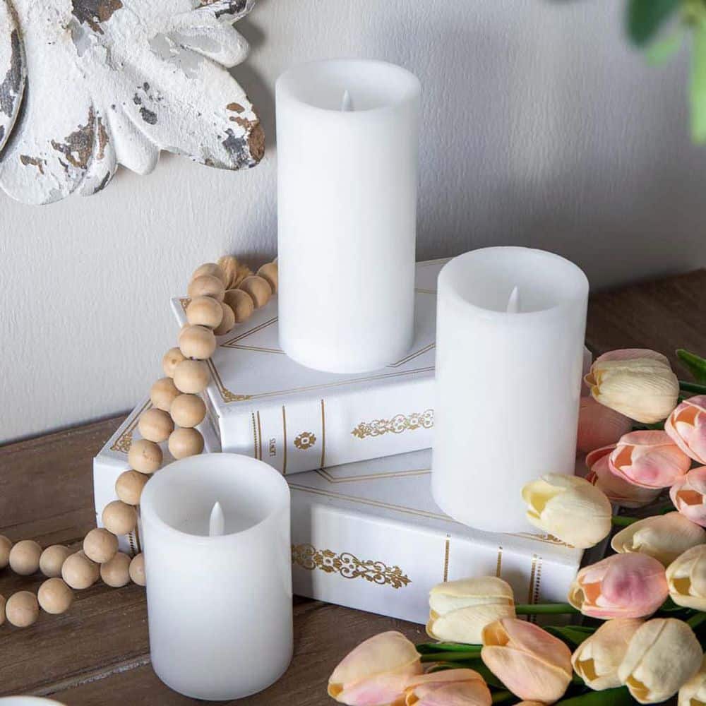 White Flameless Candles Battery Operated Candles Real Wax Pillar LED Candle