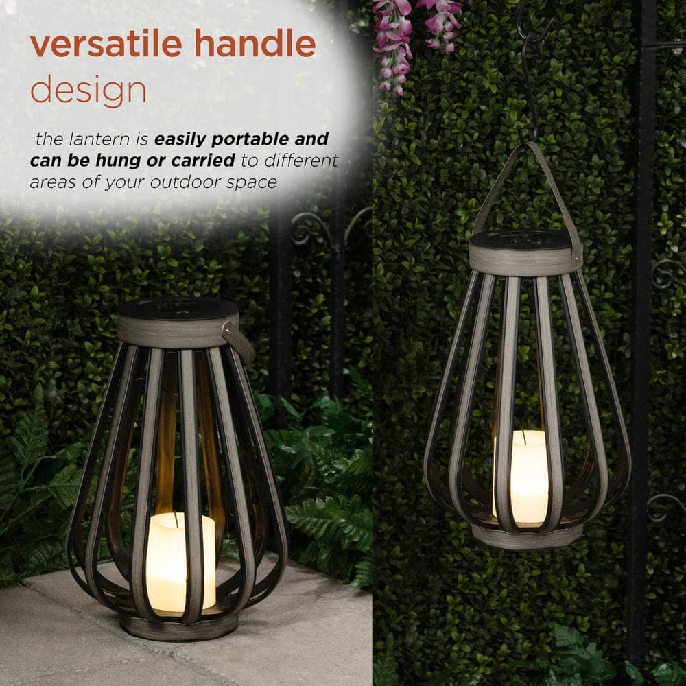 Gray Polypropylene Solar Lantern with LED Light, 18" Height